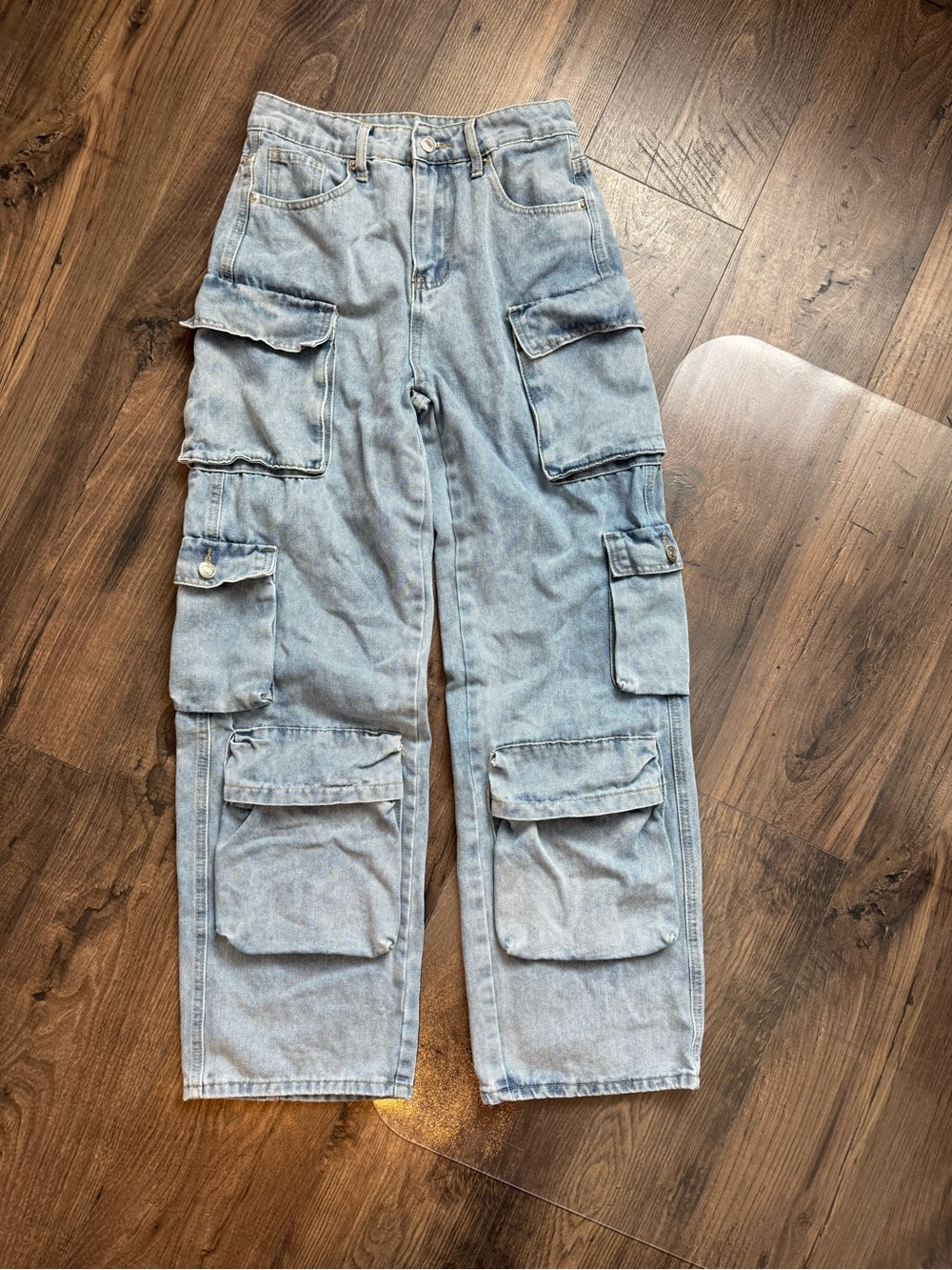 SHEIN Light Wash Cargo Denim Pants - Size Small